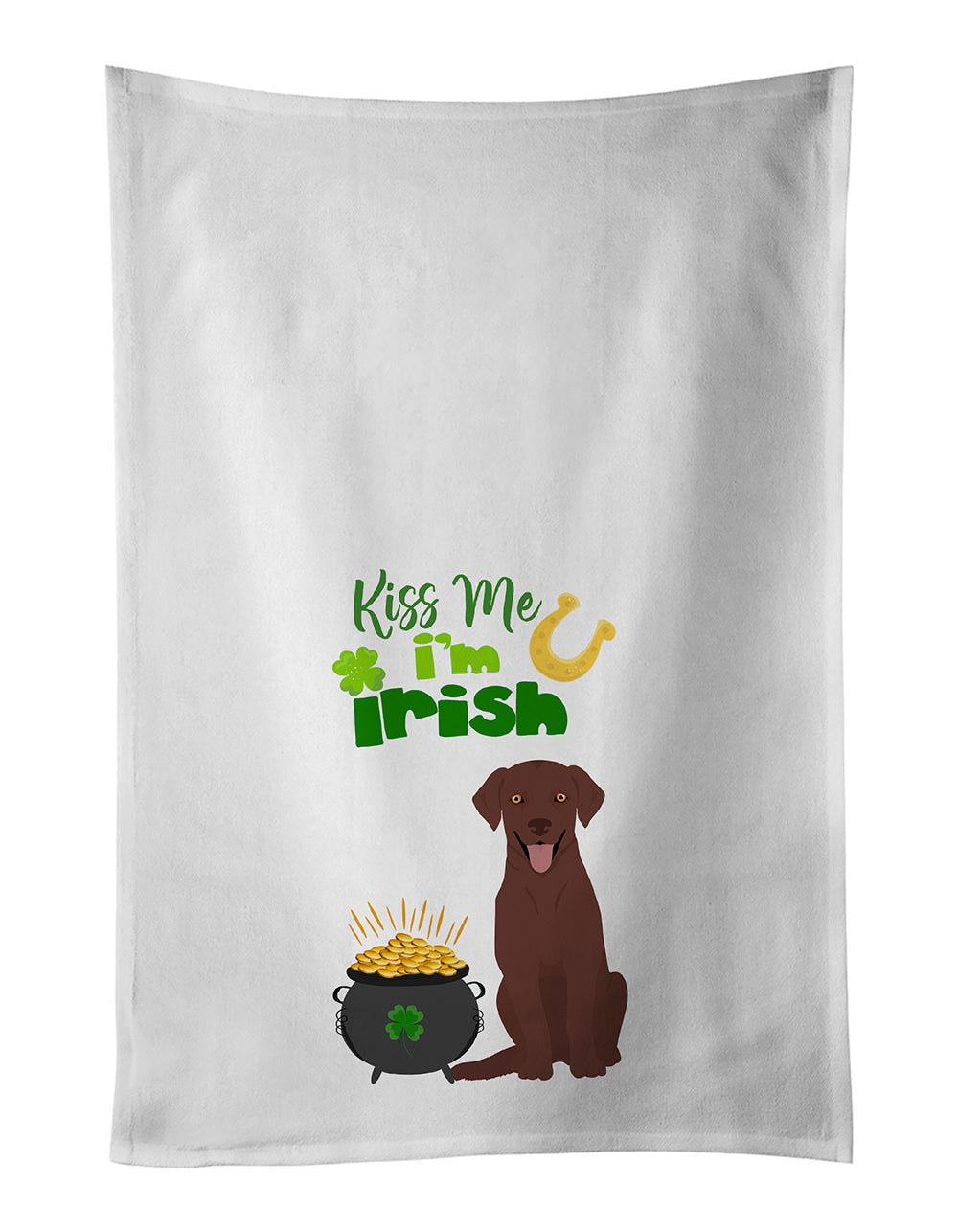Chocolate Labrador Retriever St. Patrick's Day Kitchen Towel Set of 2 White Dish Towels Decorative Bathroom Hand towel for Hand, Face, Hair, Yoga, Tea, Dishcloth, 19 X 28", White
