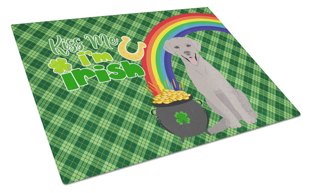Gray Labrador Retriever St. Patrick's Day Cutting Board Tempered Glass Kitchen Cutting Surface, Heat Resistant Chopping, Non-Slip Feet, Food Prep & Serving