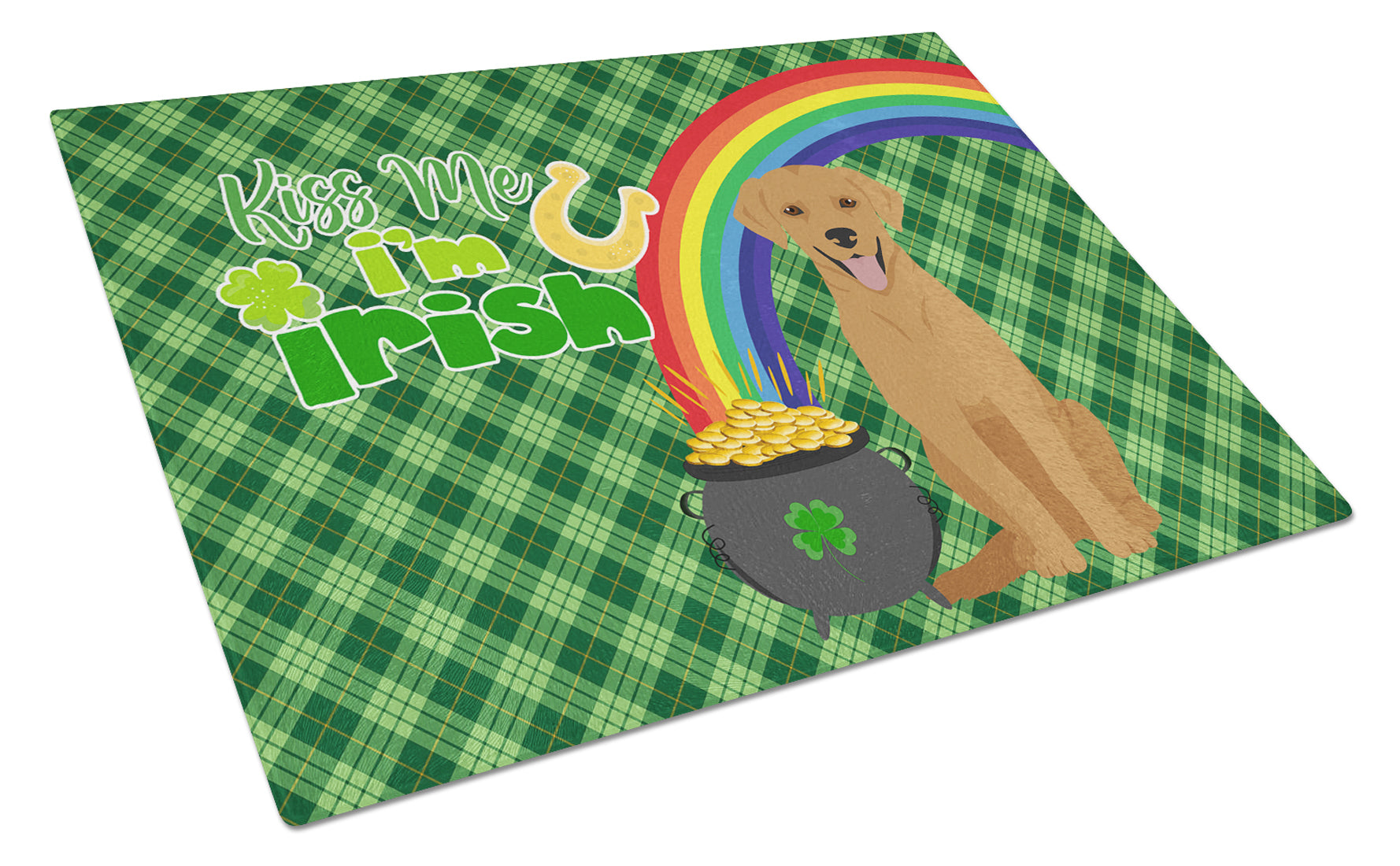 Red Fox Labrador Retriever St. Patrick's Day Cutting Board Tempered Glass Kitchen Cutting Surface, Heat Resistant Chopping, Non-Slip Feet, Food Prep & Serving