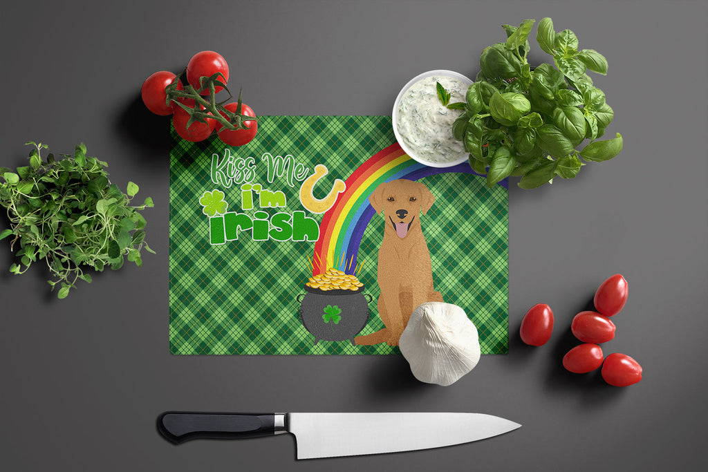 Red Fox Labrador Retriever St. Patrick's Day Cutting Board Tempered Glass Kitchen Cutting Surface, Heat Resistant Chopping, Non-Slip Feet, Food Prep & Serving