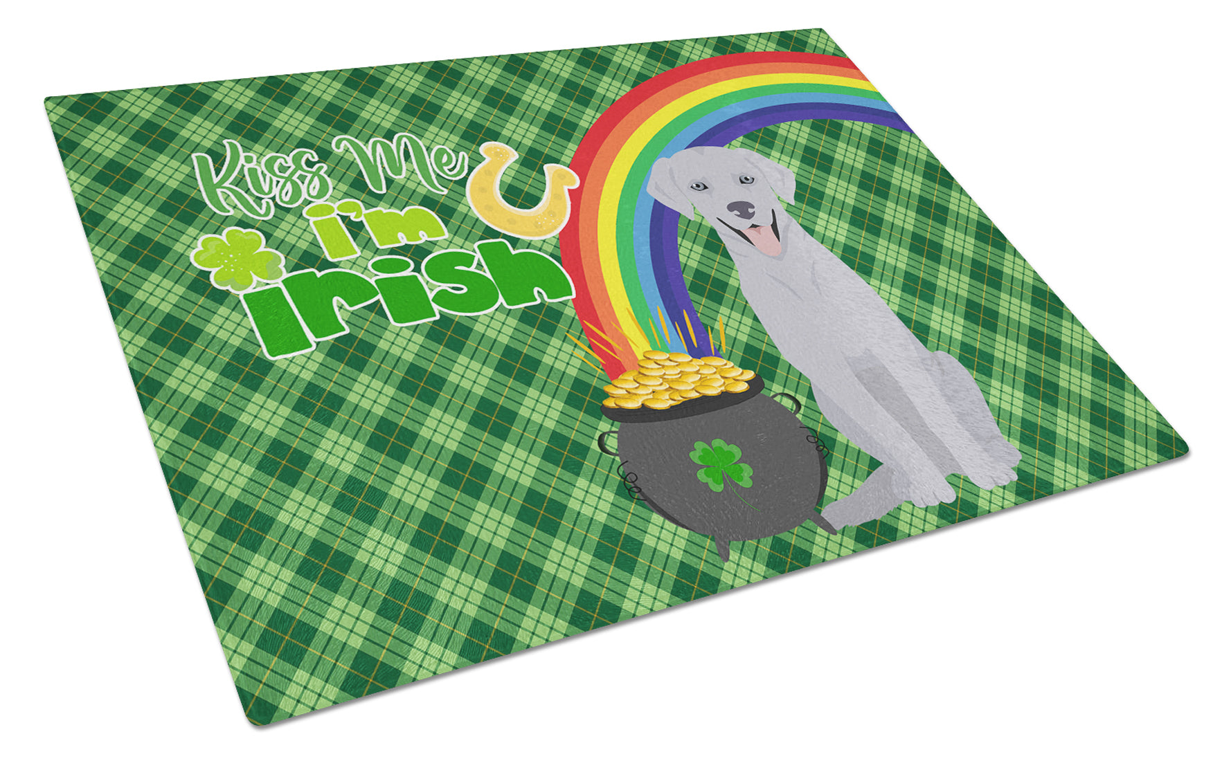 Silver Labrador Retriever St. Patrick's Day Cutting Board Tempered Glass Kitchen Cutting Surface, Heat Resistant Chopping, Non-Slip Feet, Food Prep & Serving