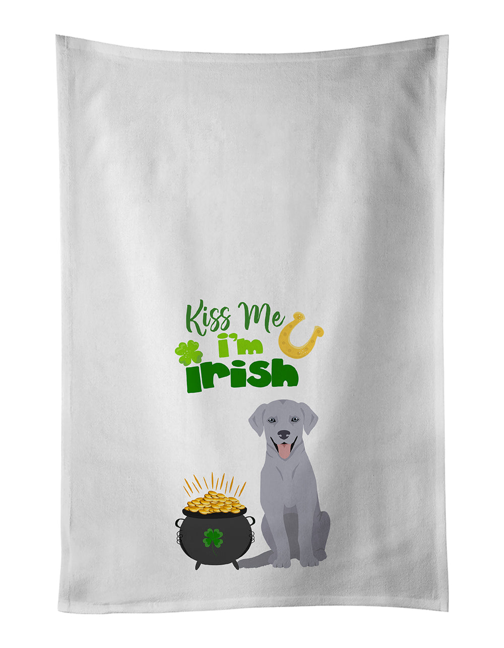 Silver Labrador Retriever St. Patrick's Day Kitchen Towel Set of 2 White Dish Towels Decorative Bathroom Hand towel for Hand, Face, Hair, Yoga, Tea, Dishcloth, 19 X 28", White