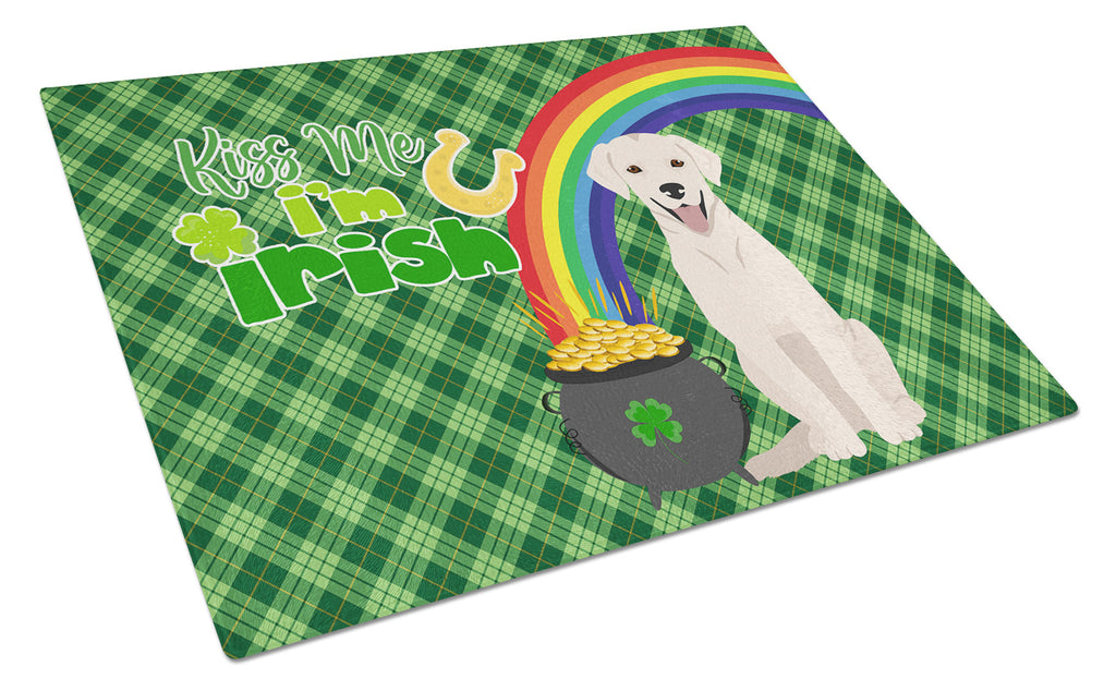 White Cream Labrador Retriever St. Patrick's Day Cutting Board Tempered Glass Kitchen Cutting Surface, Heat Resistant Chopping, Non-Slip Feet, Food Prep & Serving