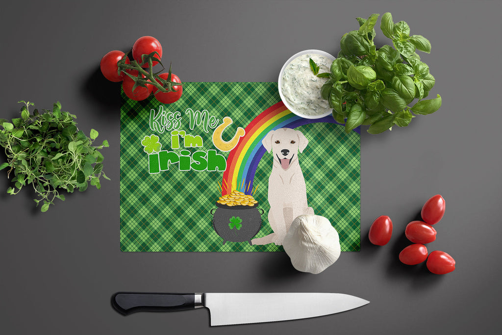 White Cream Labrador Retriever St. Patrick's Day Cutting Board Tempered Glass Kitchen Cutting Surface, Heat Resistant Chopping, Non-Slip Feet, Food Prep & Serving