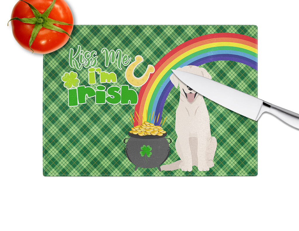 White Cream Labrador Retriever St. Patrick's Day Cutting Board Tempered Glass Kitchen Cutting Surface, Heat Resistant Chopping, Non-Slip Feet, Food Prep & Serving