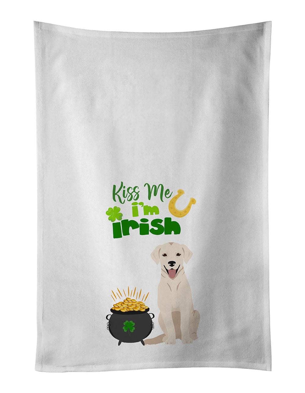 White Cream Labrador Retriever St. Patrick's Day Kitchen Towel Set of 2 White Dish Towels Decorative Bathroom Hand towel for Hand, Face, Hair, Yoga, Tea, Dishcloth, 19 X 28", White