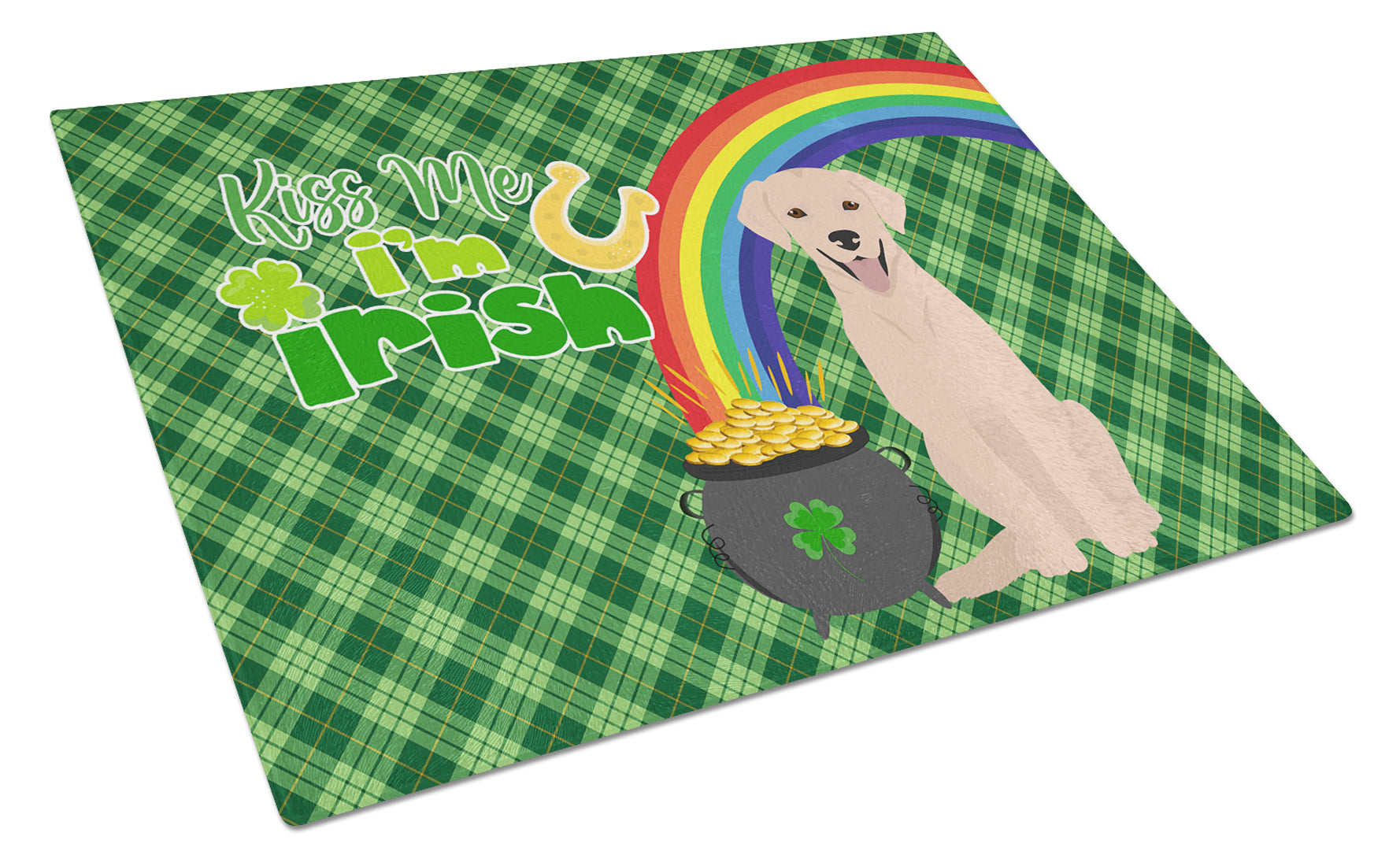 Yellow Labrador Retriever St. Patrick's Day Cutting Board Tempered Glass Kitchen Cutting Surface, Heat Resistant Chopping, Non-Slip Feet, Food Prep & Serving