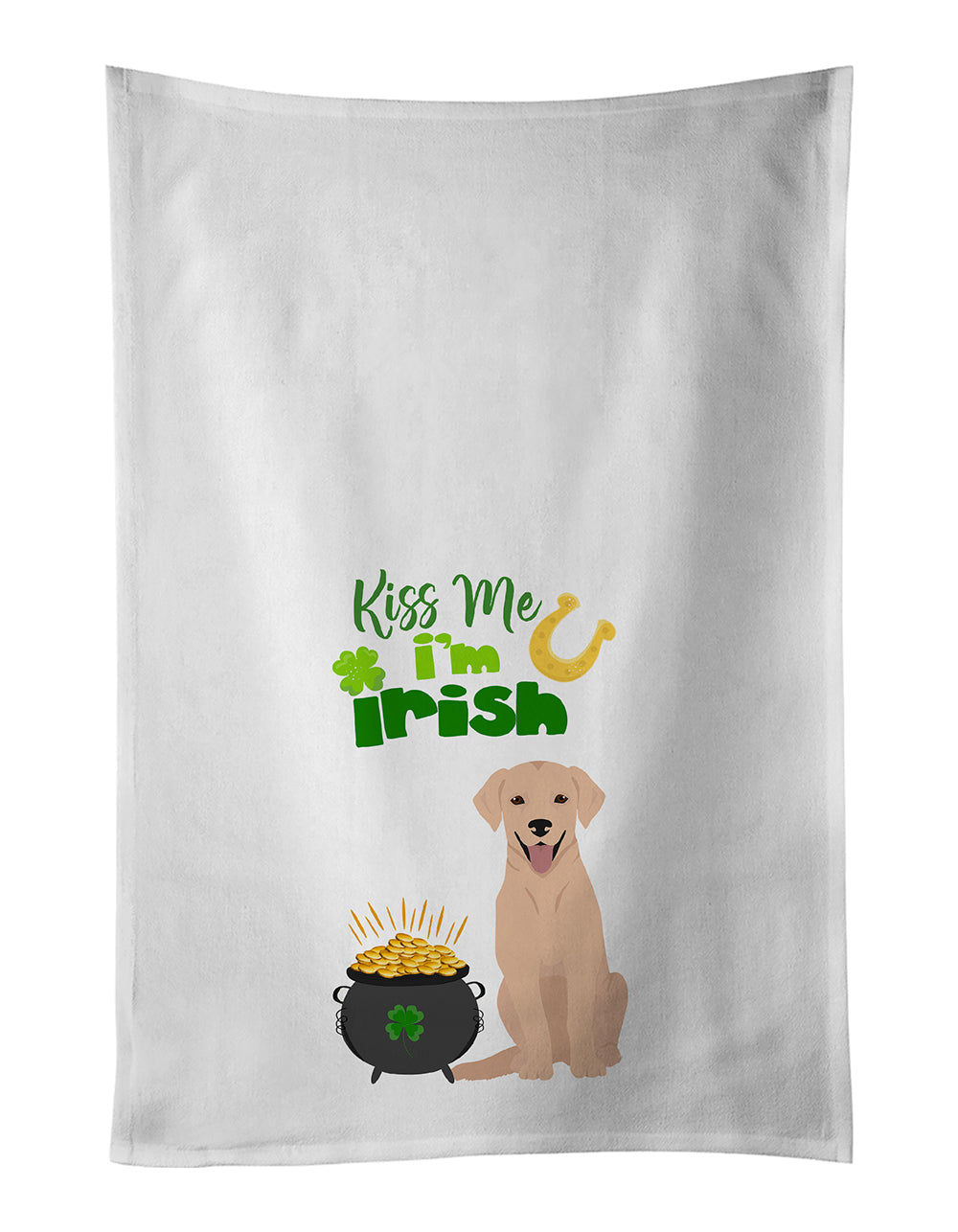 Yellow Labrador Retriever St. Patrick's Day Kitchen Towel Set of 2 White Dish Towels Decorative Bathroom Hand towel for Hand, Face, Hair, Yoga, Tea, Dishcloth, 19 X 28", White
