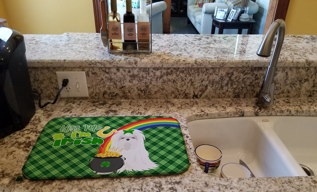 Maltese St. Patrick's Day Dish Drying Mat Absorbent Dish Drying Mat Pad for Kitchen Counter Dish Drainer Mat for Countertop, 14 x 21", Multicolor