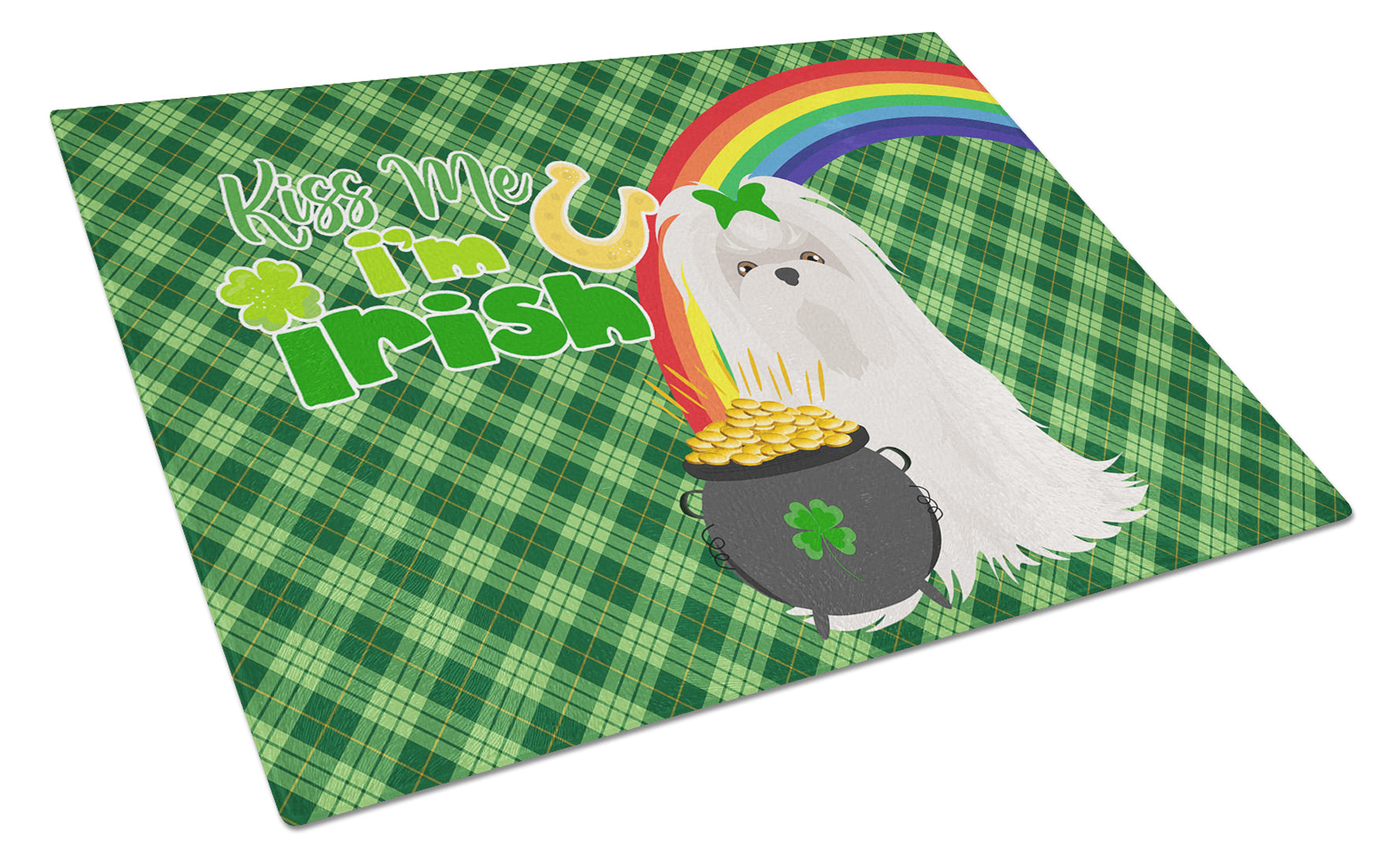Maltese St. Patrick's Day Cutting Board Tempered Glass Kitchen Cutting Surface, Heat Resistant Chopping, Non-Slip Feet, Food Prep & Serving
