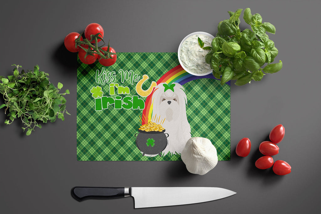 Maltese St. Patrick's Day Cutting Board Tempered Glass Kitchen Cutting Surface, Heat Resistant Chopping, Non-Slip Feet, Food Prep & Serving