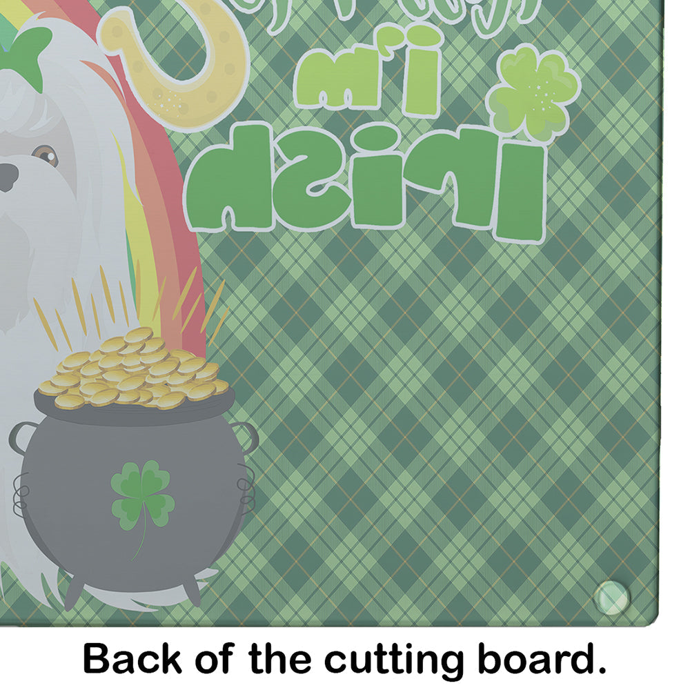 Maltese St. Patrick's Day Cutting Board Tempered Glass Kitchen Cutting Surface, Heat Resistant Chopping, Non-Slip Feet, Food Prep & Serving