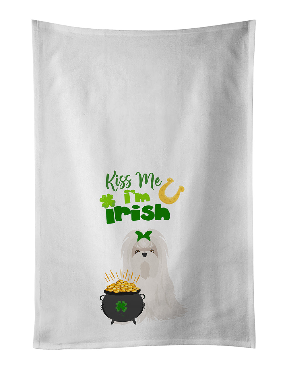 Maltese St. Patrick's Day Kitchen Towel Set of 2 White Dish Towels Decorative Bathroom Hand towel for Hand, Face, Hair, Yoga, Tea, Dishcloth, 19 X 28", White