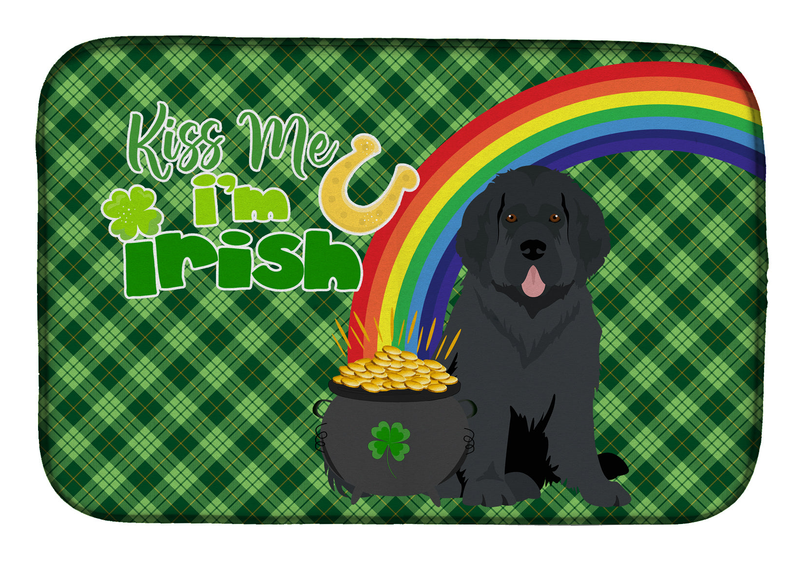 Black Newfoundland St. Patrick's Day Dish Drying Mat Absorbent Dish Drying Mat Pad for Kitchen Counter Dish Drainer Mat for Countertop, 14 x 21", Multicolor