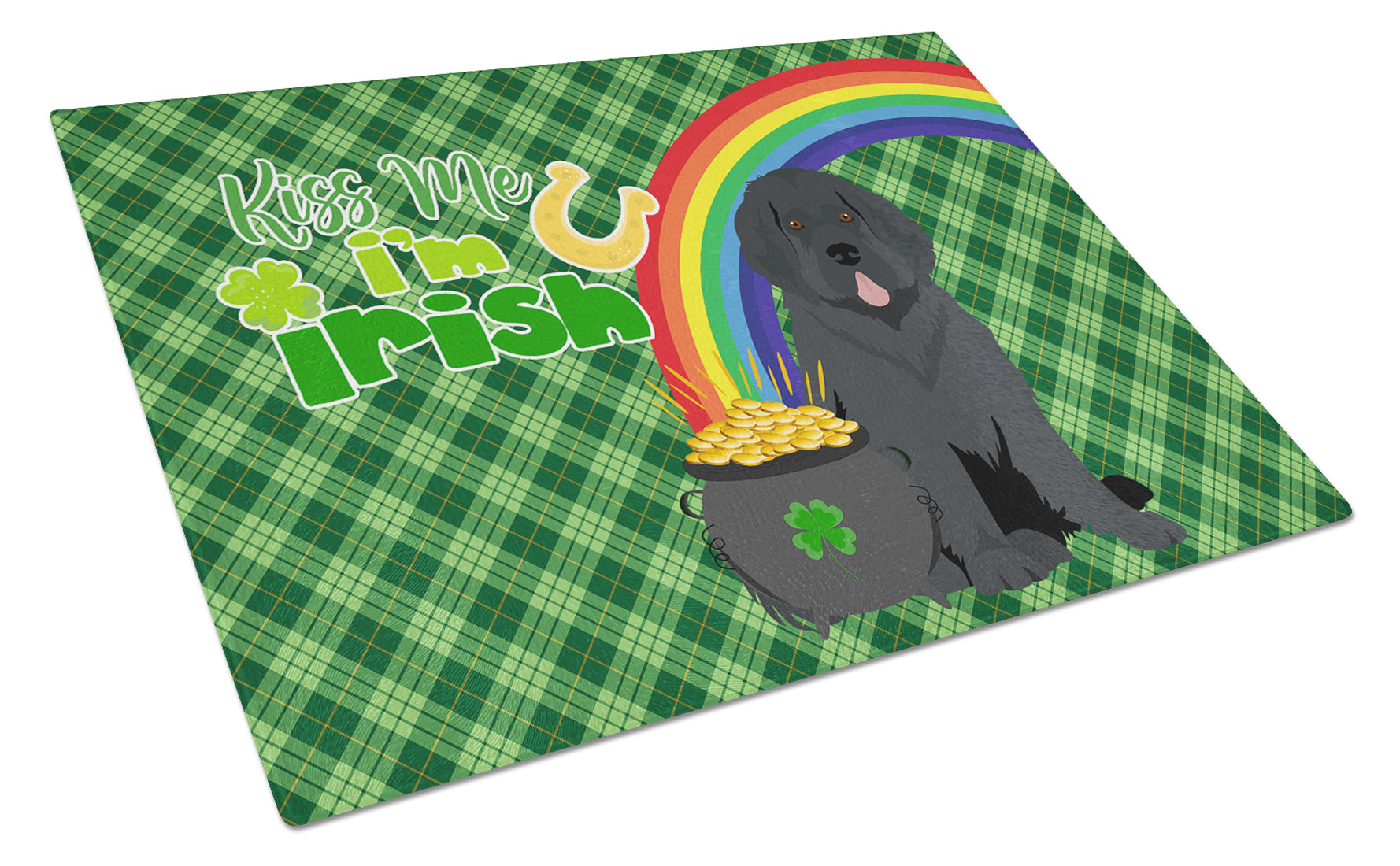 Black Newfoundland St. Patrick's Day Cutting Board Tempered Glass Kitchen Cutting Surface, Heat Resistant Chopping, Non-Slip Feet, Food Prep & Serving