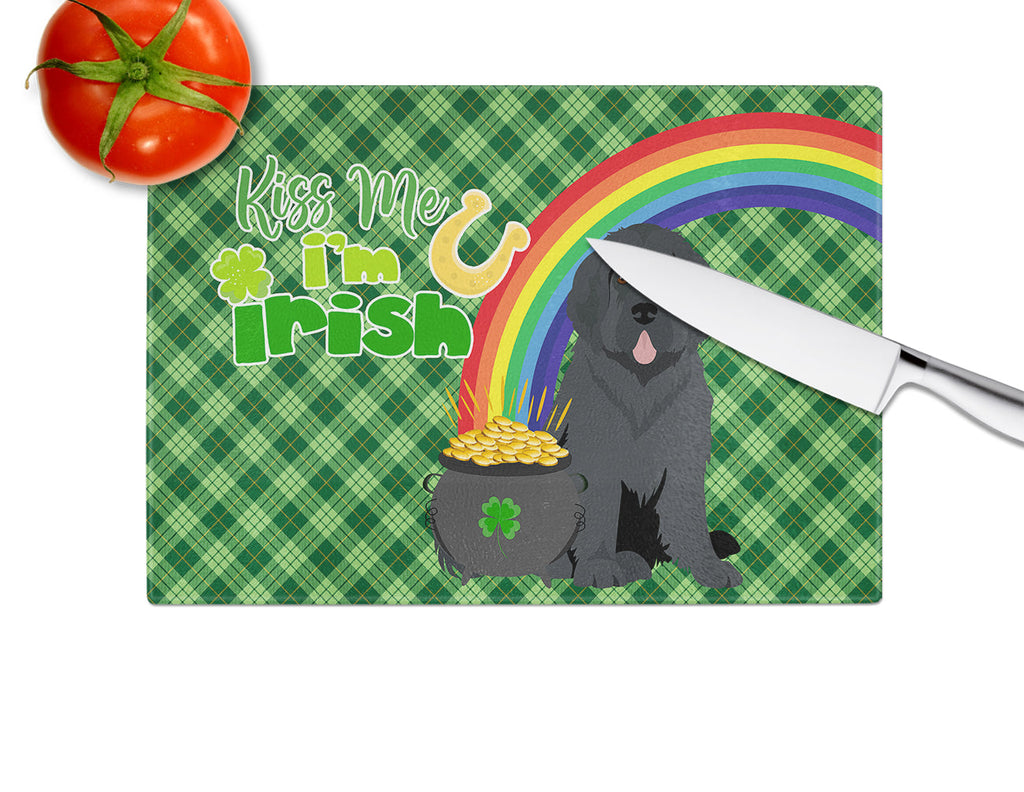 Black Newfoundland St. Patrick's Day Cutting Board Tempered Glass Kitchen Cutting Surface, Heat Resistant Chopping, Non-Slip Feet, Food Prep & Serving