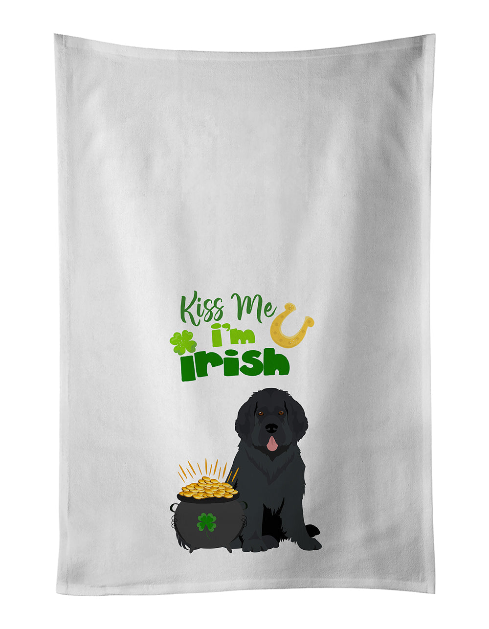 Black Newfoundland St. Patrick's Day Kitchen Towel Set of 2 White Dish Towels Decorative Bathroom Hand towel for Hand, Face, Hair, Yoga, Tea, Dishcloth, 19 X 28", White