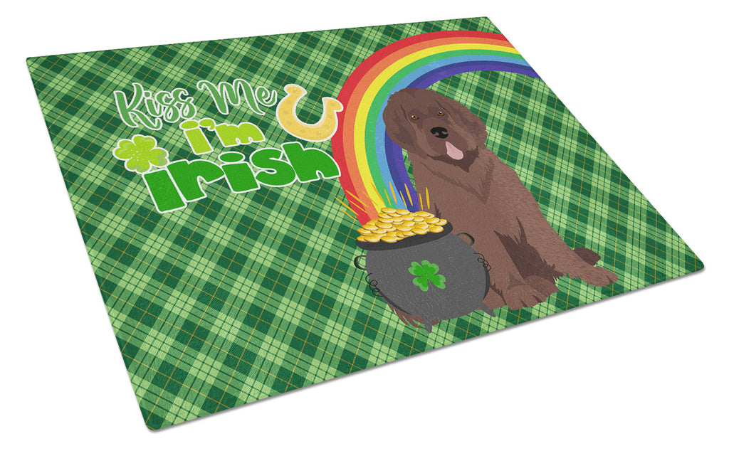Brown Newfoundland St. Patrick's Day Cutting Board Tempered Glass Kitchen Cutting Surface, Heat Resistant Chopping, Non-Slip Feet, Food Prep & Serving