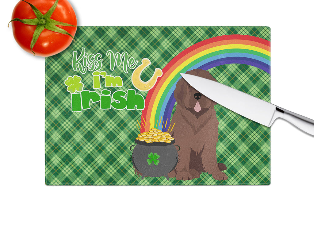 Brown Newfoundland St. Patrick's Day Cutting Board Tempered Glass Kitchen Cutting Surface, Heat Resistant Chopping, Non-Slip Feet, Food Prep & Serving