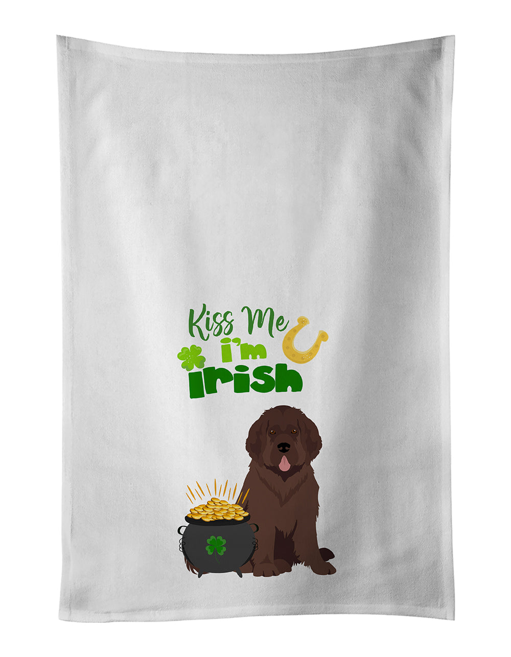 Brown Newfoundland St. Patrick's Day Kitchen Towel Set of 2 White Dish Towels Decorative Bathroom Hand towel for Hand, Face, Hair, Yoga, Tea, Dishcloth, 19 X 28", White