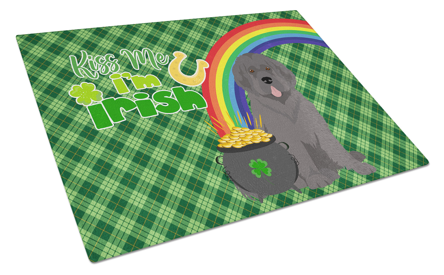 Grey Newfoundland St. Patrick's Day Cutting Board Tempered Glass Kitchen Cutting Surface, Heat Resistant Chopping, Non-Slip Feet, Food Prep & Serving