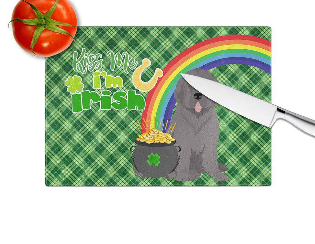 Grey Newfoundland St. Patrick's Day Cutting Board Tempered Glass Kitchen Cutting Surface, Heat Resistant Chopping, Non-Slip Feet, Food Prep & Serving