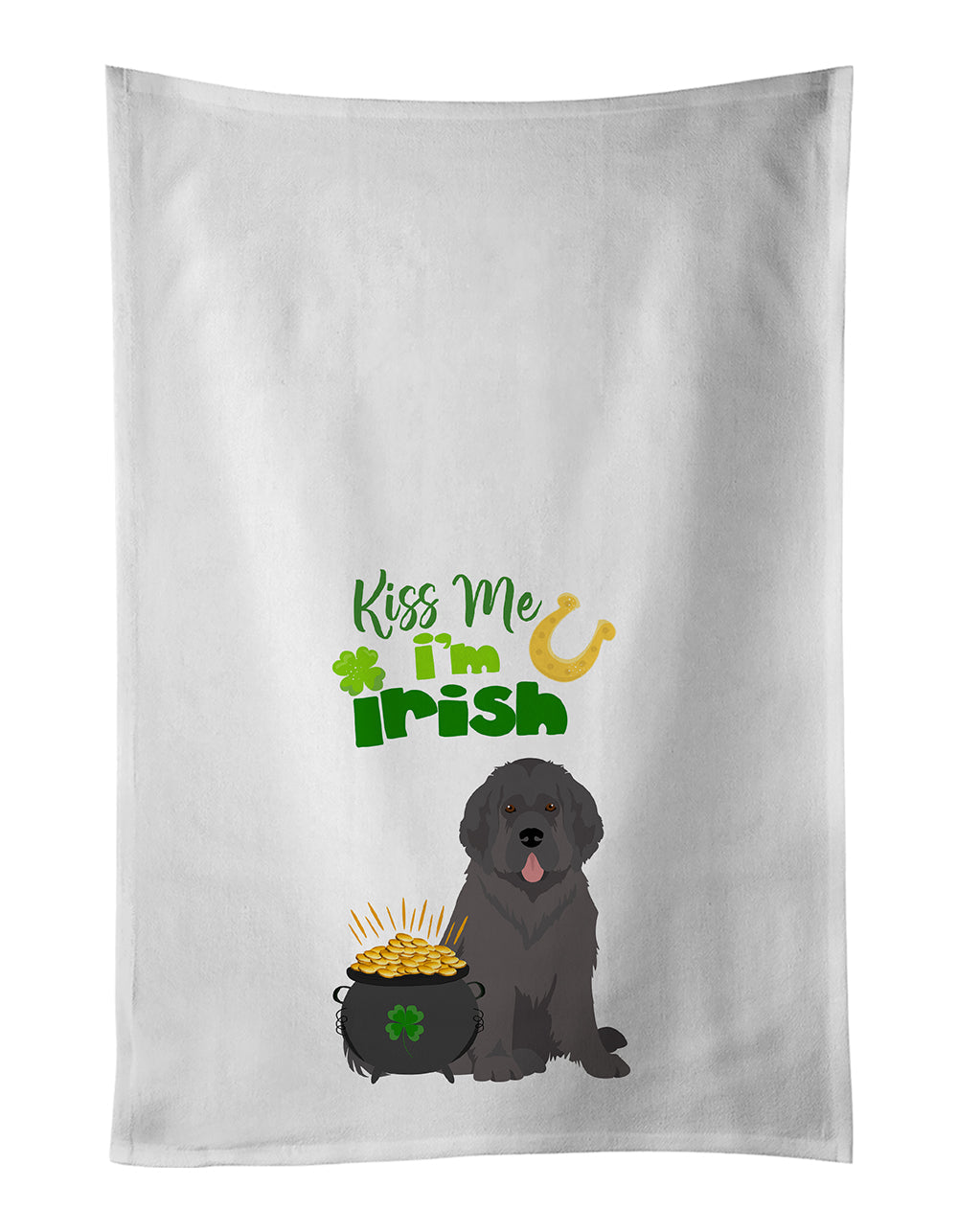 Grey Newfoundland St. Patrick's Day Kitchen Towel Set of 2 White Dish Towels Decorative Bathroom Hand towel for Hand, Face, Hair, Yoga, Tea, Dishcloth, 19 X 28", White