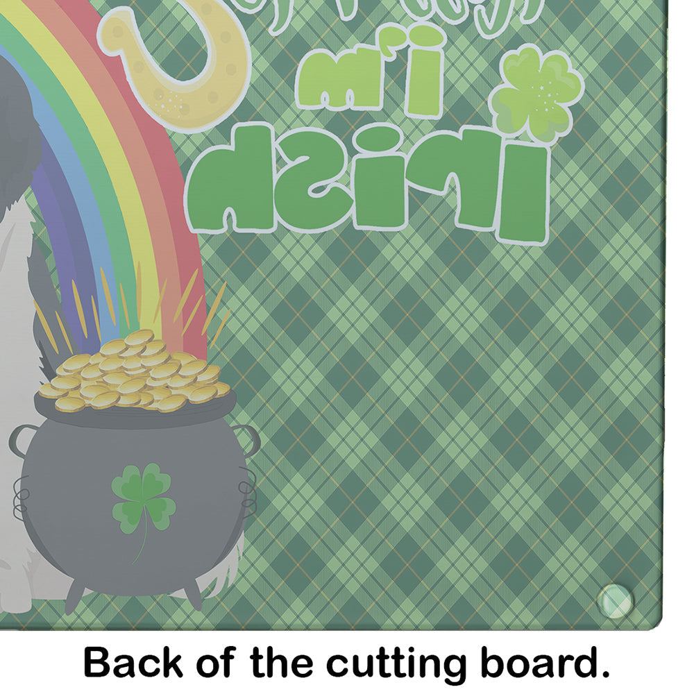 Landseer Newfoundland St. Patrick's Day Cutting Board Tempered Glass Kitchen Cutting Surface, Heat Resistant Chopping, Non-Slip Feet, Food Prep & Serving
