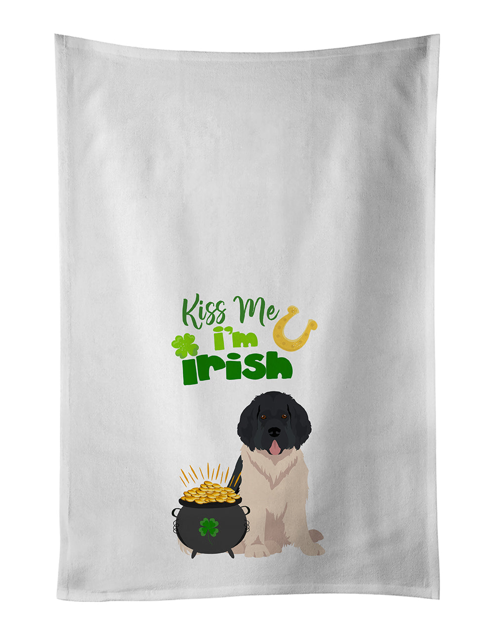 Landseer Newfoundland St. Patrick's Day Kitchen Towel Set of 2 White Dish Towels Decorative Bathroom Hand towel for Hand, Face, Hair, Yoga, Tea, Dishcloth, 19 X 28", White