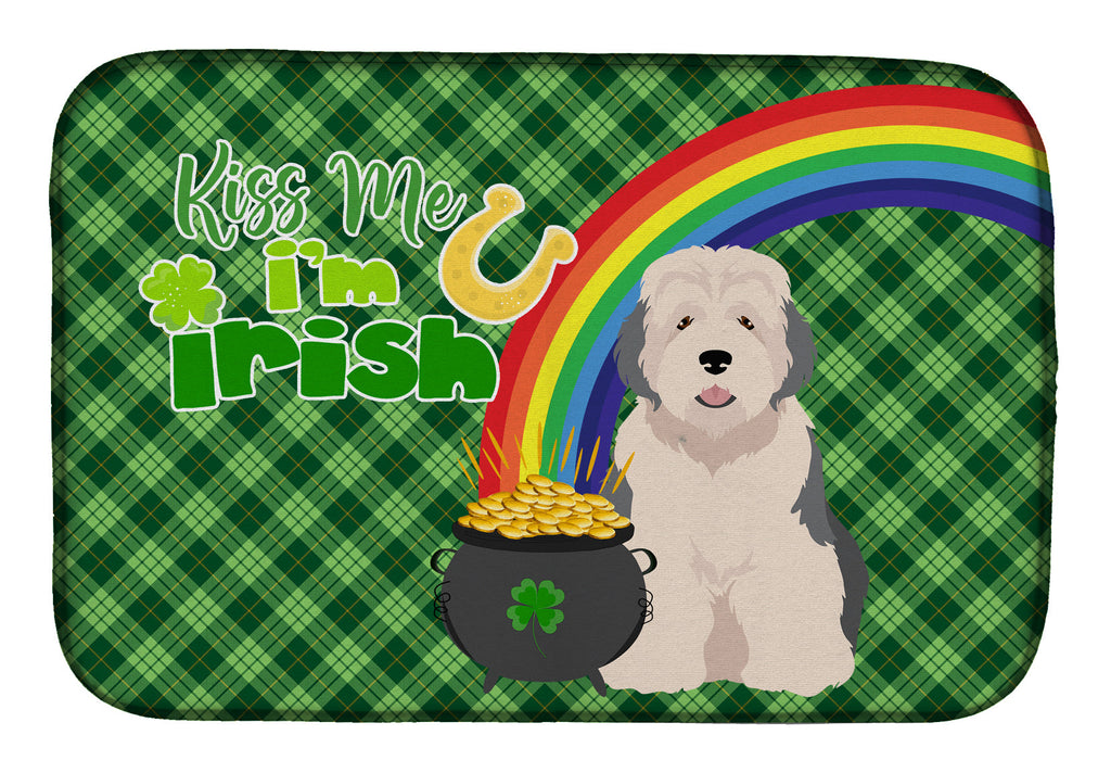 Old English Sheepdog St. Patrick's Day Dish Drying Mat Absorbent Dish Drying Mat Pad for Kitchen Counter Dish Drainer Mat for Countertop, 14 x 21", Multicolor