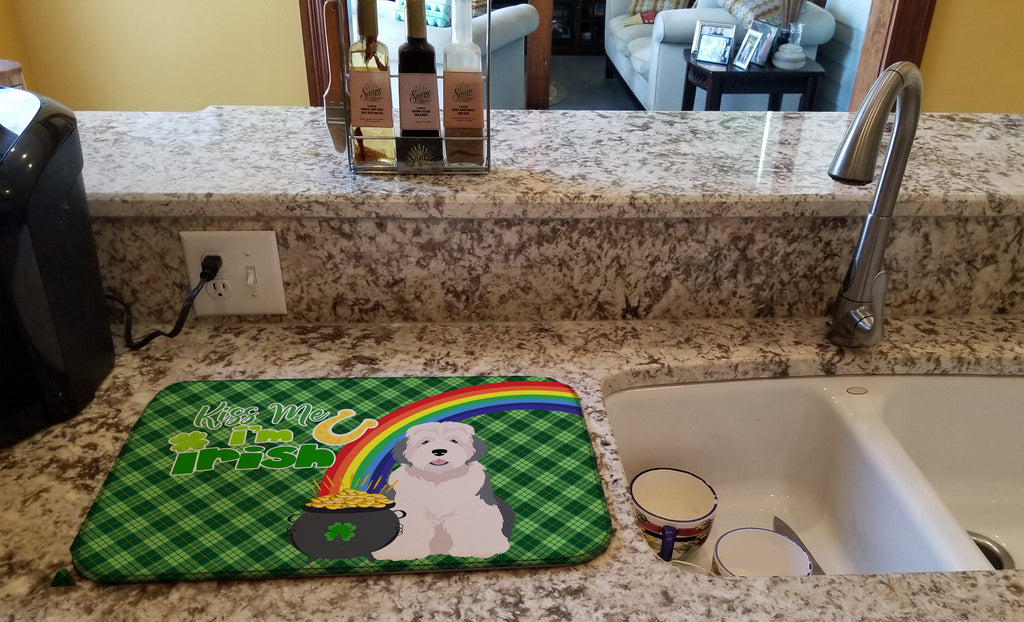 Old English Sheepdog St. Patrick's Day Dish Drying Mat Absorbent Dish Drying Mat Pad for Kitchen Counter Dish Drainer Mat for Countertop, 14 x 21", Multicolor