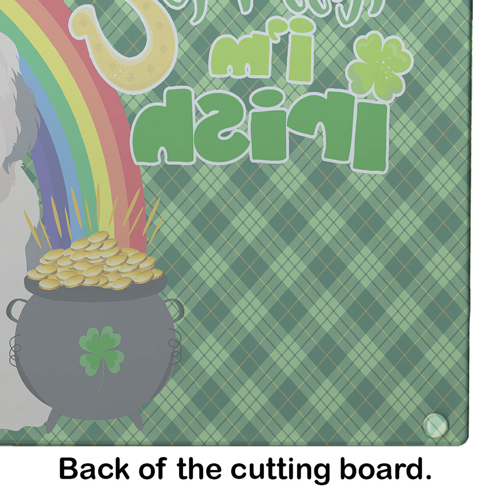 Old English Sheepdog St. Patrick's Day Cutting Board Tempered Glass Kitchen Cutting Surface, Heat Resistant Chopping, Non-Slip Feet, Food Prep & Serving