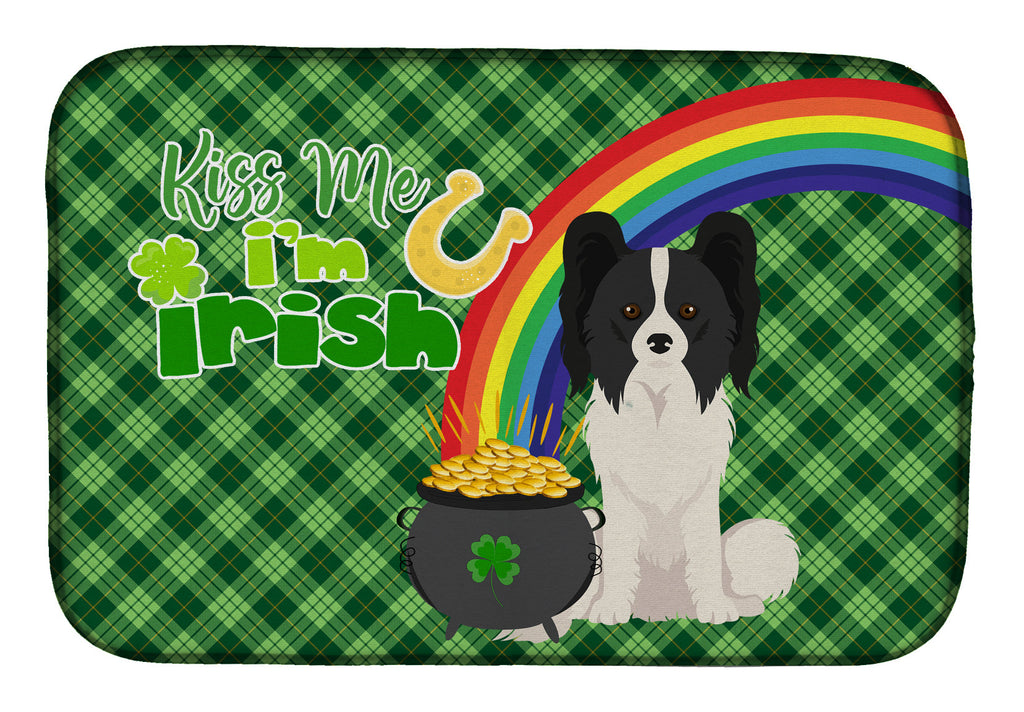 Black and White Papillon St. Patrick's Day Dish Drying Mat Absorbent Dish Drying Mat Pad for Kitchen Counter Dish Drainer Mat for Countertop, 14 x 21", Multicolor