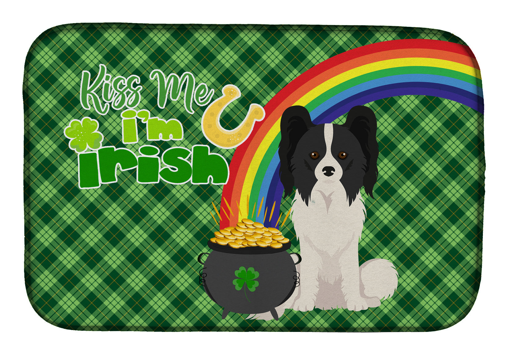 Black and White Papillon St. Patrick's Day Dish Drying Mat Absorbent Dish Drying Mat Pad for Kitchen Counter Dish Drainer Mat for Countertop, 14 x 21", Multicolor