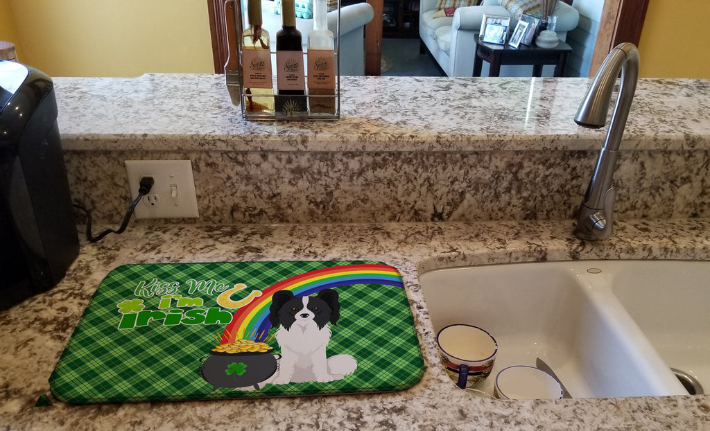 Black and White Papillon St. Patrick's Day Dish Drying Mat Absorbent Dish Drying Mat Pad for Kitchen Counter Dish Drainer Mat for Countertop, 14 x 21", Multicolor