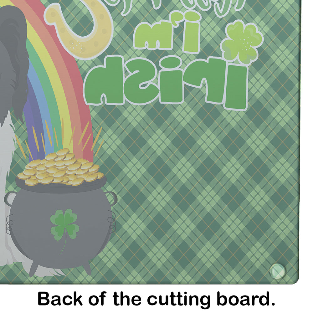 Black and White Papillon St. Patrick's Day Cutting Board Tempered Glass Kitchen Cutting Surface, Heat Resistant Chopping, Non-Slip Feet, Food Prep & Serving