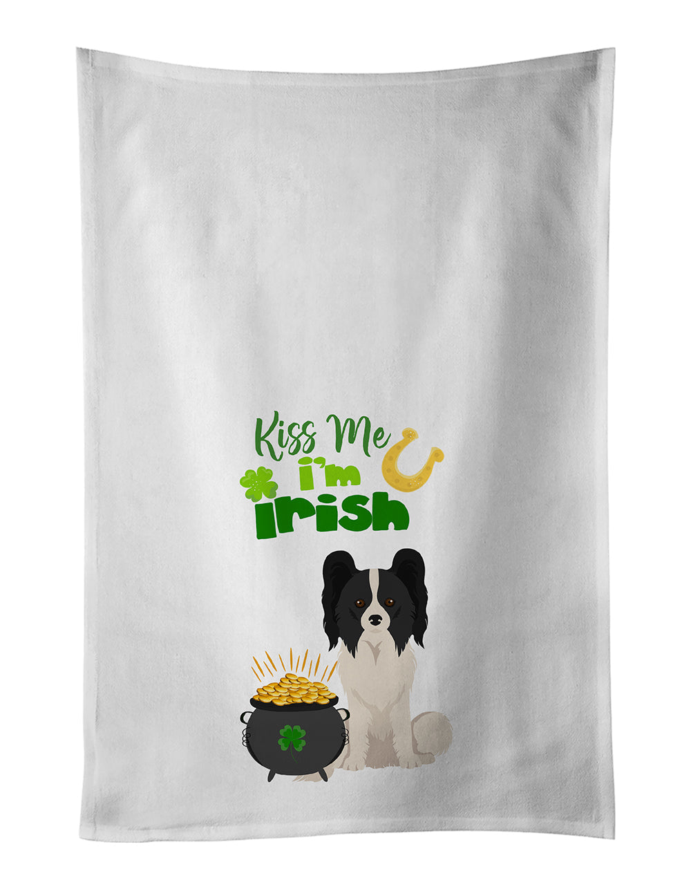 Black and White Papillon St. Patrick's Day Kitchen Towel Set of 2 White Dish Towels Decorative Bathroom Hand towel for Hand, Face, Hair, Yoga, Tea, Dishcloth, 19 X 28", White