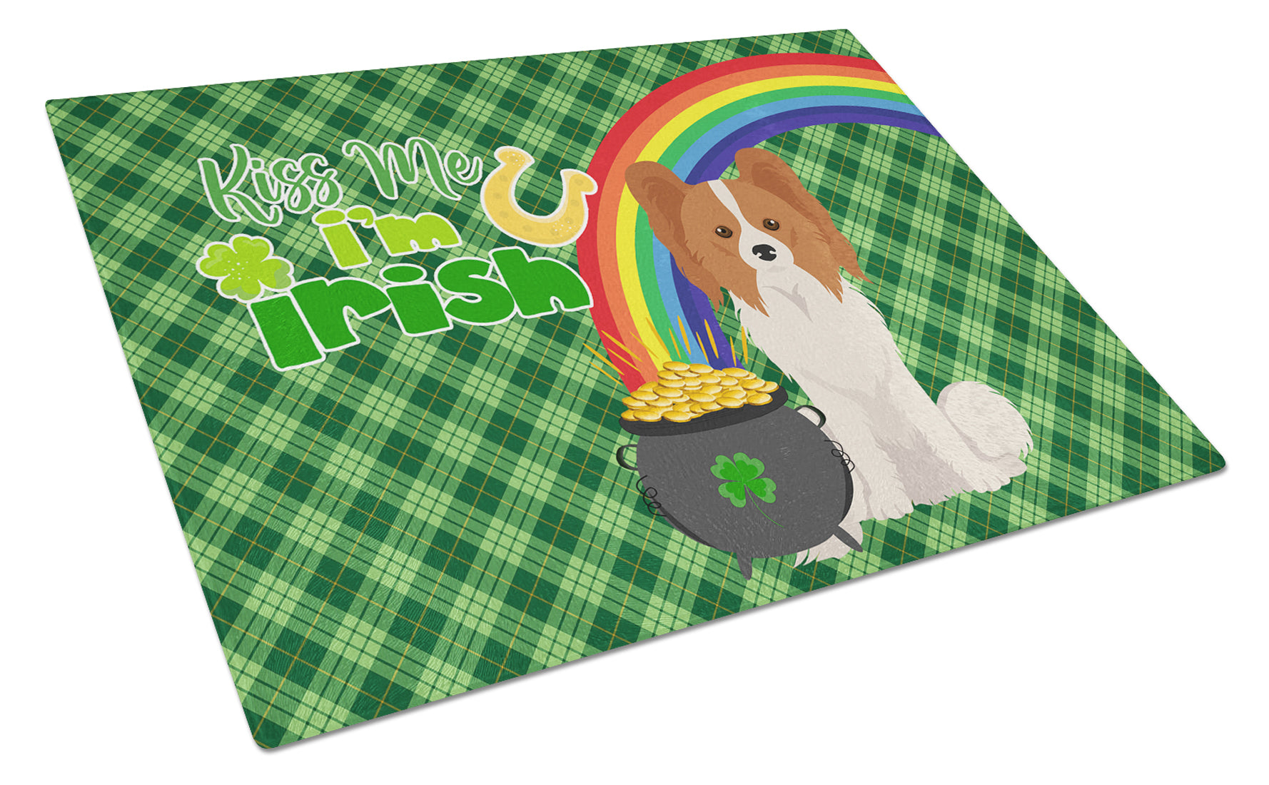Red and White Papillon St. Patrick's Day Cutting Board Tempered Glass Kitchen Cutting Surface, Heat Resistant Chopping, Non-Slip Feet, Food Prep & Serving