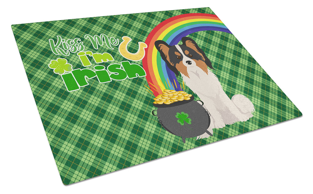 Tricolor Papillon St. Patrick's Day Cutting Board Tempered Glass Kitchen Cutting Surface, Heat Resistant Chopping, Non-Slip Feet, Food Prep & Serving