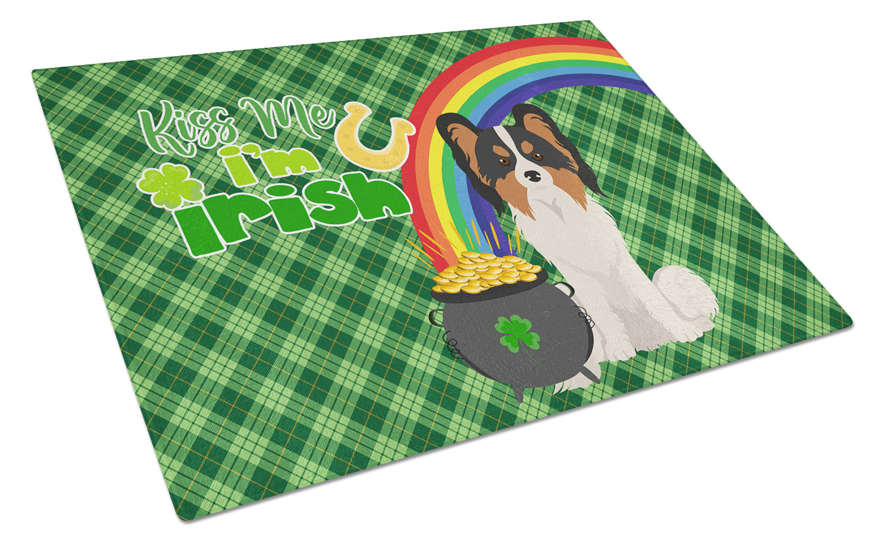 Tricolor Papillon St. Patrick's Day Cutting Board Tempered Glass Kitchen Cutting Surface, Heat Resistant Chopping, Non-Slip Feet, Food Prep & Serving