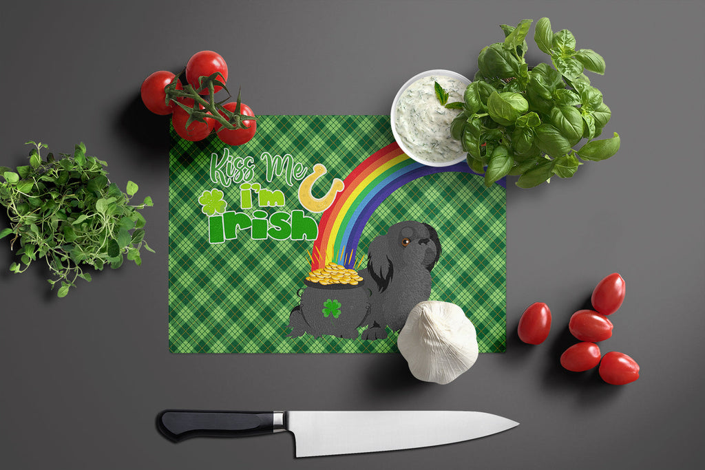 Black Pekingese St. Patrick's Day Cutting Board Tempered Glass Kitchen Cutting Surface, Heat Resistant Chopping, Non-Slip Feet, Food Prep & Serving