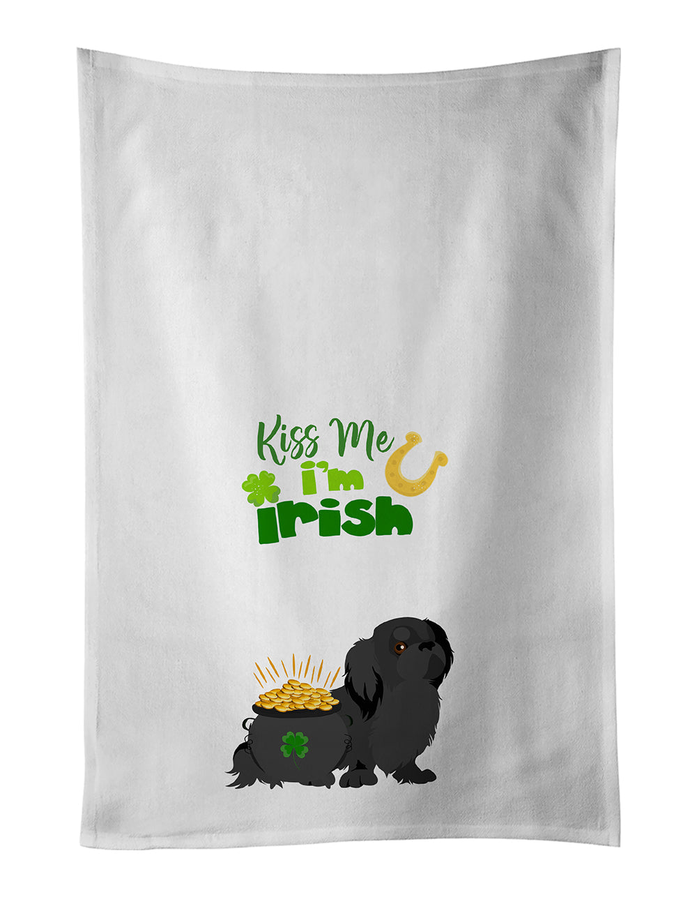 Black Pekingese St. Patrick's Day Kitchen Towel Set of 2 White Dish Towels Decorative Bathroom Hand towel for Hand, Face, Hair, Yoga, Tea, Dishcloth, 19 X 28", White
