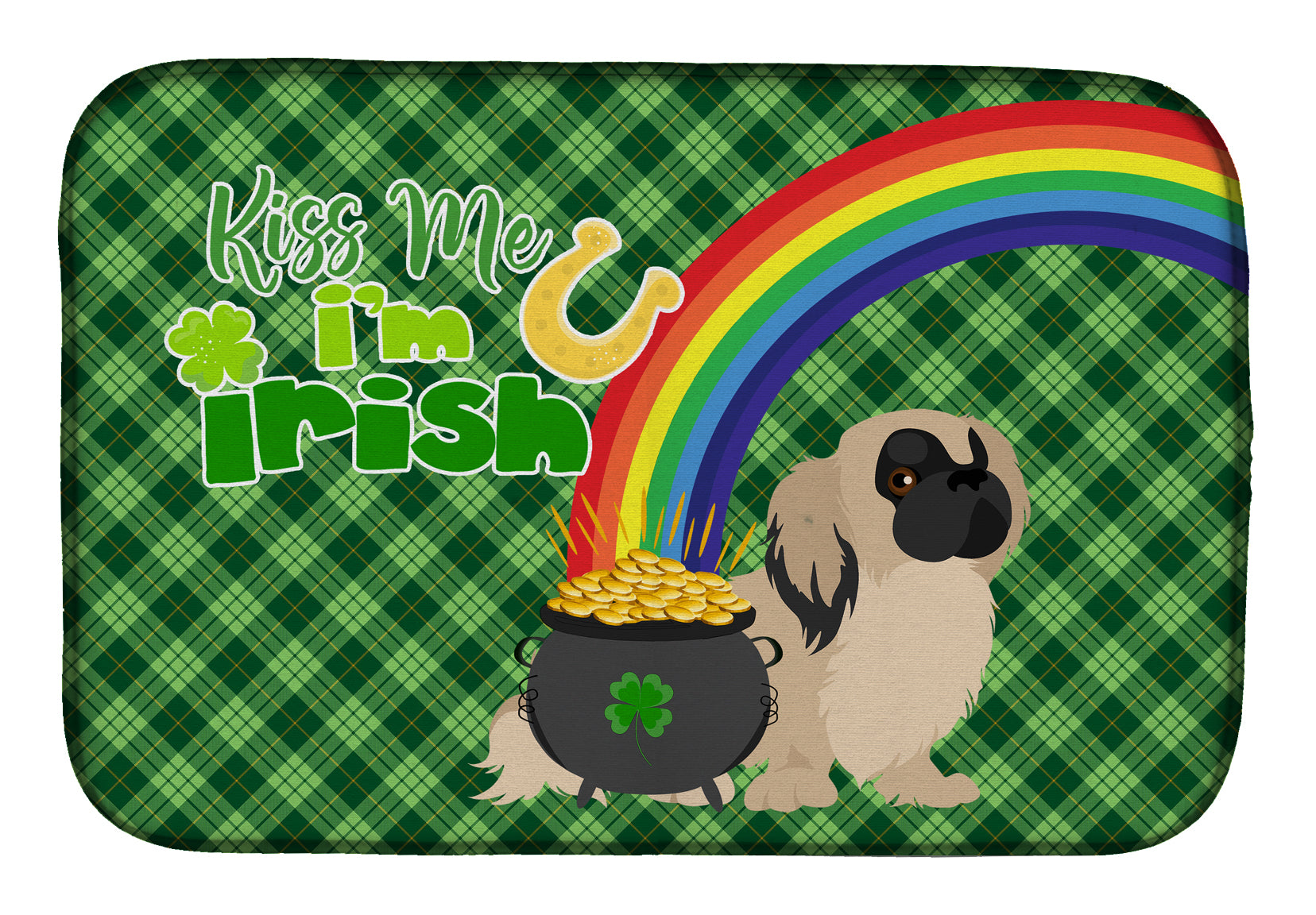 Cream Pekingese St. Patrick's Day Dish Drying Mat Absorbent Dish Drying Mat Pad for Kitchen Counter Dish Drainer Mat for Countertop, 14 x 21", Multicolor