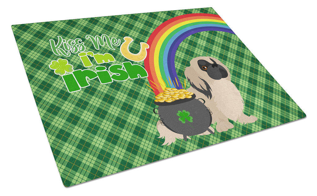 Cream Pekingese St. Patrick's Day Cutting Board Tempered Glass Kitchen Cutting Surface, Heat Resistant Chopping, Non-Slip Feet, Food Prep & Serving