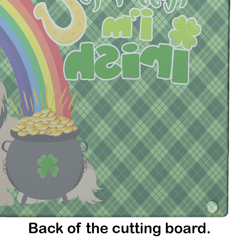 Cream Pekingese St. Patrick's Day Cutting Board Tempered Glass Kitchen Cutting Surface, Heat Resistant Chopping, Non-Slip Feet, Food Prep & Serving