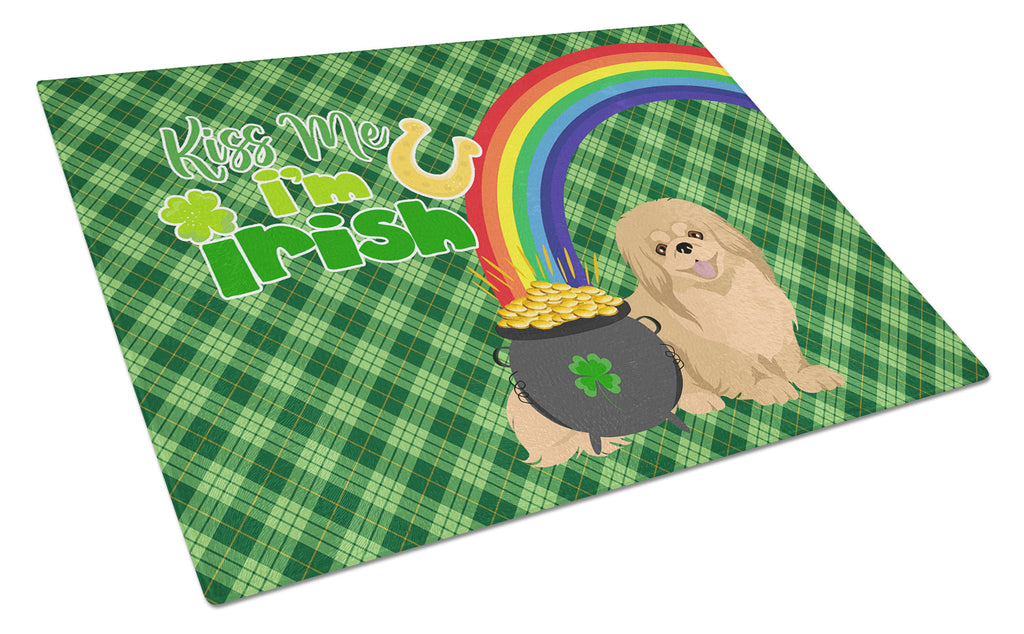 Gold Pekingese St. Patrick's Day Cutting Board Tempered Glass Kitchen Cutting Surface, Heat Resistant Chopping, Non-Slip Feet, Food Prep & Serving