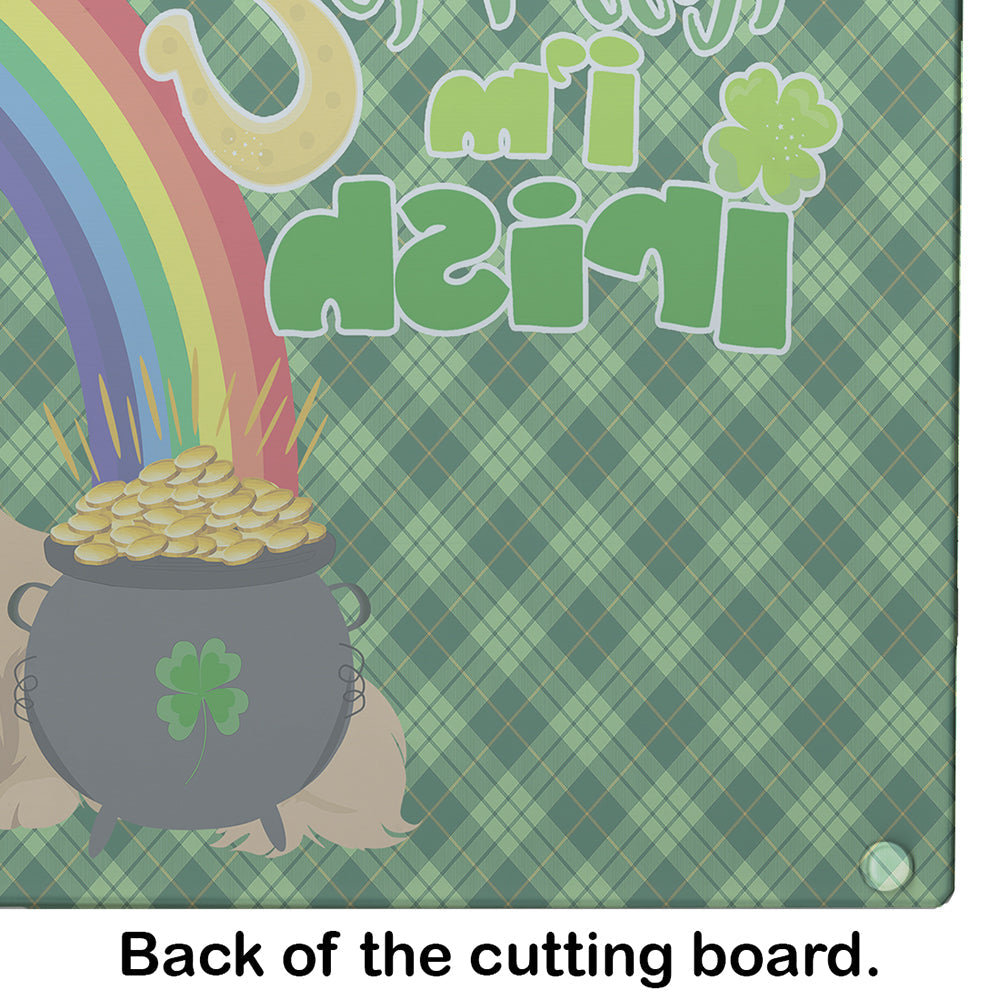 Gold Pekingese St. Patrick's Day Cutting Board Tempered Glass Kitchen Cutting Surface, Heat Resistant Chopping, Non-Slip Feet, Food Prep & Serving