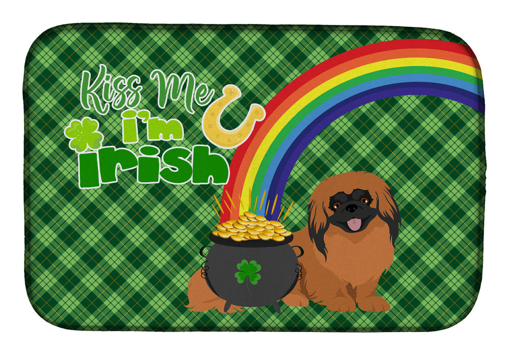 Red Pekingese St. Patrick's Day Dish Drying Mat Absorbent Dish Drying Mat Pad for Kitchen Counter Dish Drainer Mat for Countertop, 14 x 21", Multicolor