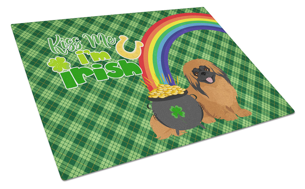 Red Pekingese St. Patrick's Day Cutting Board Tempered Glass Kitchen Cutting Surface, Heat Resistant Chopping, Non-Slip Feet, Food Prep & Serving