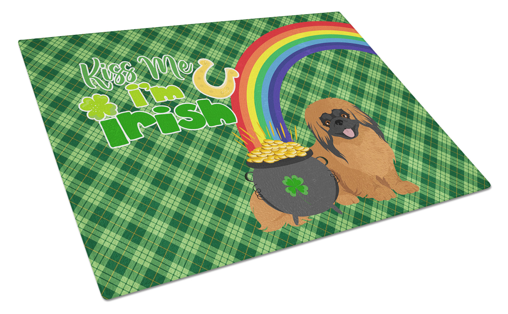 Red Pekingese St. Patrick's Day Cutting Board Tempered Glass Kitchen Cutting Surface, Heat Resistant Chopping, Non-Slip Feet, Food Prep & Serving